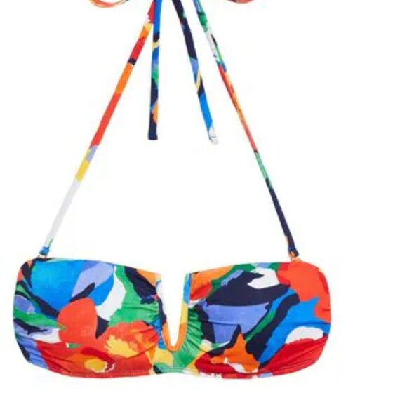 NWT Lauren Ralph Lauren Blue Bold Abstract Floral V Wire Bandeau Bikini Top 6 - Picture 3 of 7